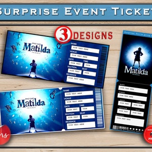 Matilda druckbare Broadway-Überraschungskarte. Bearbeitbares Musiktheater Faux Event Eintritt Souvenir Andenken. PDF Sofort-Download Word