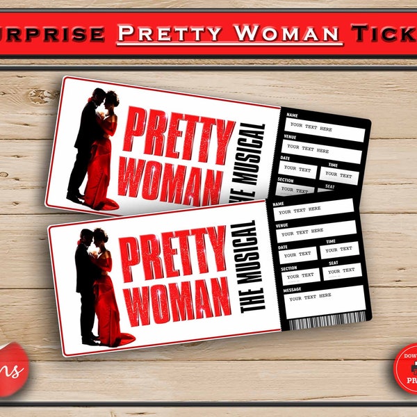 Pretty Woman Printable Broadway Surprise Ticket. Editable Musical Theatre Faux Event Admission Souvenir Keepsake. PDF Instant Download Word