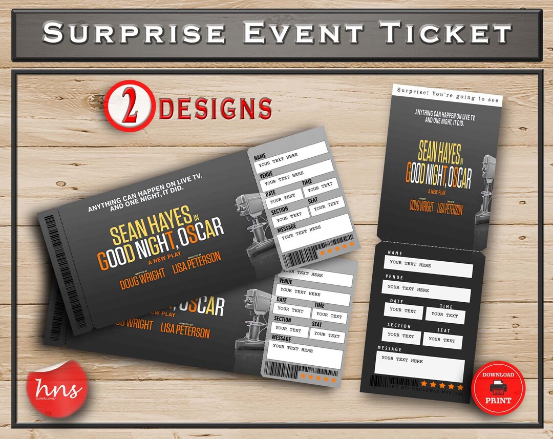 Printable " Good Night, Oscar" Broadway Surprise Ticket. Editable ...