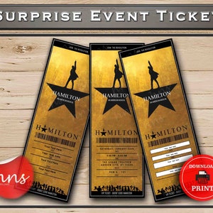 Hamilton druckbare Broadway-Überraschungskarte. Bearbeitbares Musiktheater Faux Event Eintritt Souvenir Andenken. PDF Sofort-Download Word