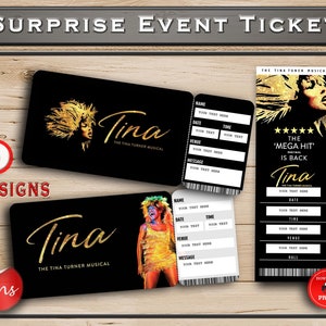 Tina Turner Musical-Eintrittskarte zum ausdruckenBoutique Überraschung. Bearbeitbares Theater Faux Event Eintritt Souvenir Souvenir Andenken. PDF Sofort-Download Word