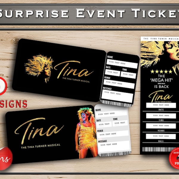 Tina Turner musical ticket Printable Broadway Surprise. Editable Theatre Faux Event Admission Souvenir Keepsake. PDF Instant Download Word