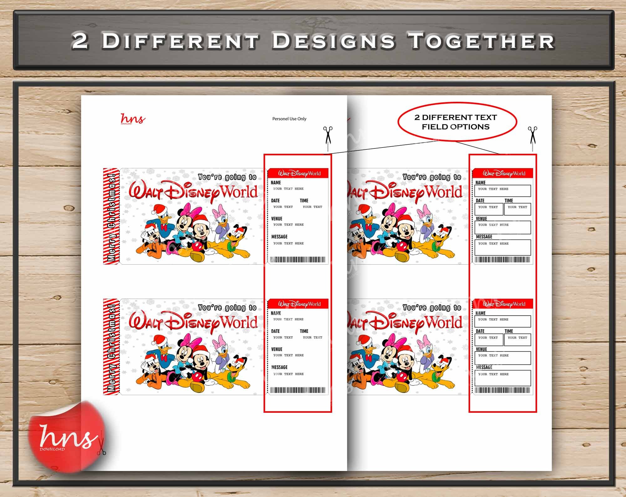 Christmas Disneyland Printable Surprise Ticket. Editable Musical