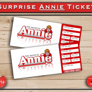 Annie ausdruckbare Broadway-Überraschungskarte. Bearbeitbares Musiktheater Faux Event Eintritt Souvenir Andenken. PDF Sofort-Download Word