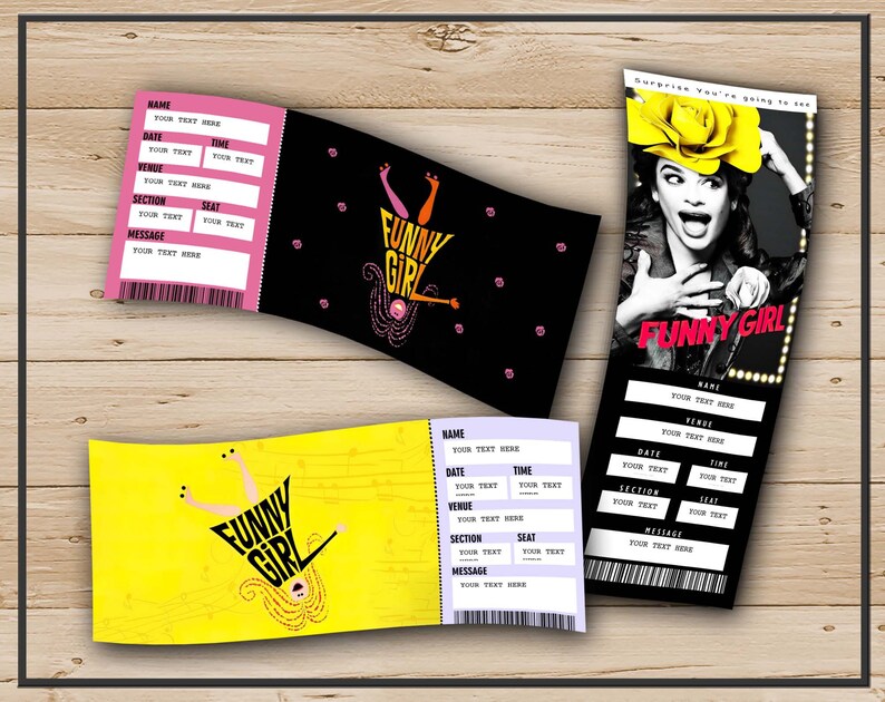 Printable FUNNY GIRL Broadway Surprise Ticket. Editable Musical Theatre
