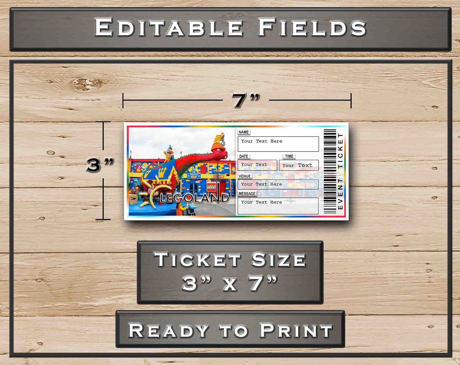 Legoland, Building Blocks Park Theme Editable Ticket, Park Theme Ticket ...
