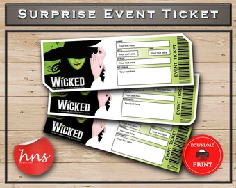 WICKED Printable Broadway Surprise Ticket. Editable Musical | Etsy