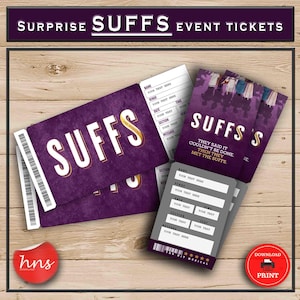 Suffs Printable Surprise Event Ticket.Bearbeitbares Musikticket, Souvenir-Andenken für den Eintritt in das Faux Event