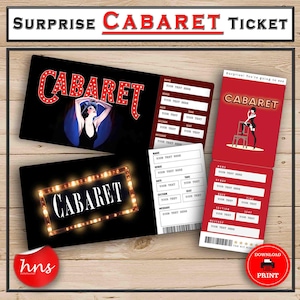 Cabaret druckbare Überraschungs-Veranstaltungskarte. Bearbeitbares Musiktheater Faux Event Eintritt Souvenir Andenken. PDF Download Word