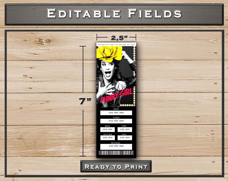 Printable FUNNY GIRL Broadway Surprise Ticket. Editable Musical Theatre Faux Event Admission