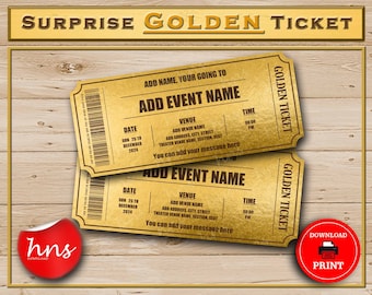 Editable Golden Event Ticket: Surprise Musical Theatre Gift (PDF Download)