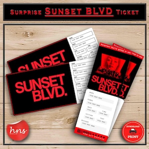 Druckbare Sunset BLVD Surprise Event Ticket.Bearbeitbares Musikticket, Faux Event Admission Souvenir Andenken