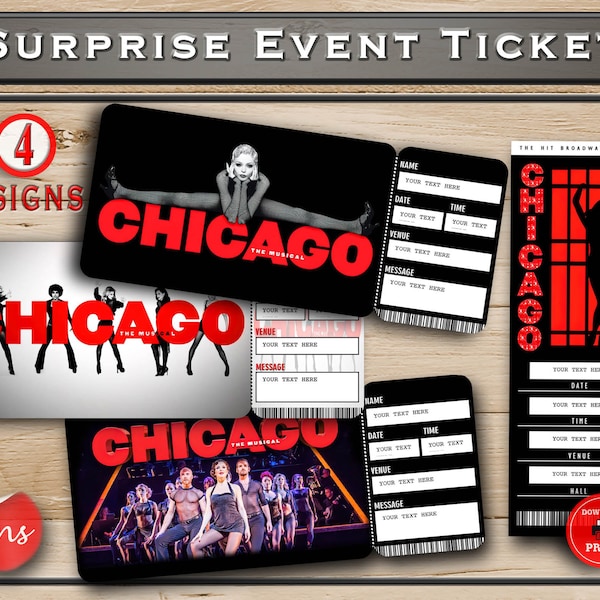 Chicago Printable Broadway Surprise Ticket. Editable Musical Theatre Faux Event Admission Souvenir Keepsake. PDF Download Word
