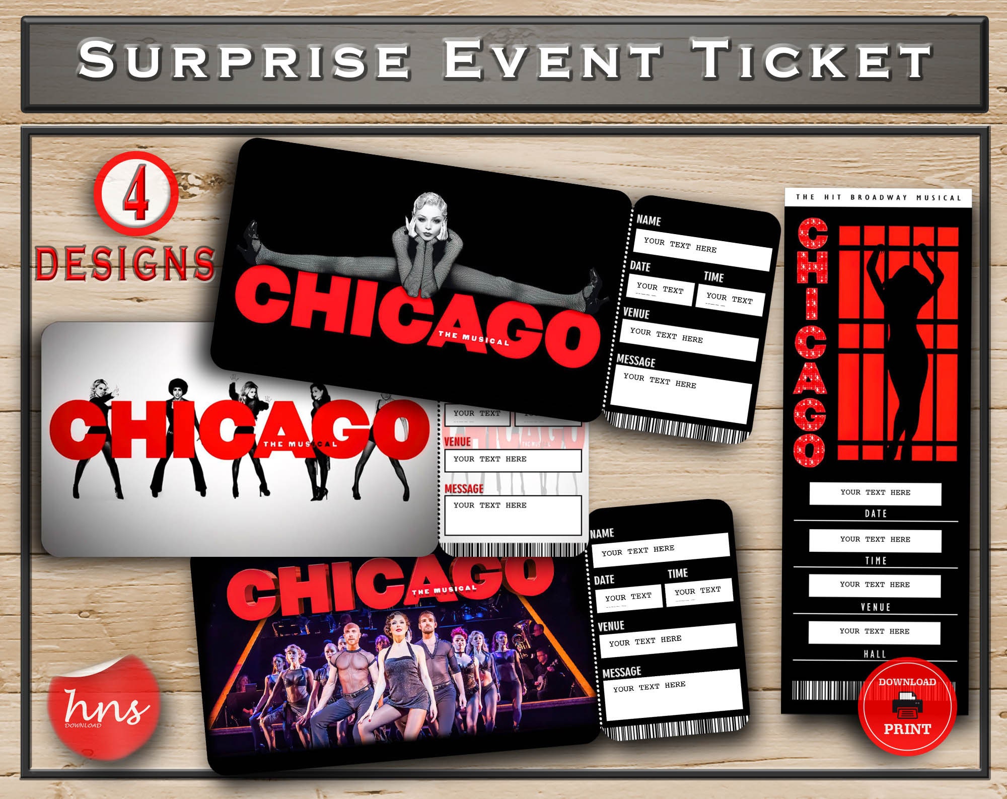 Chicago Printable Broadway Surprise Ticket. Editable Musical Theatre