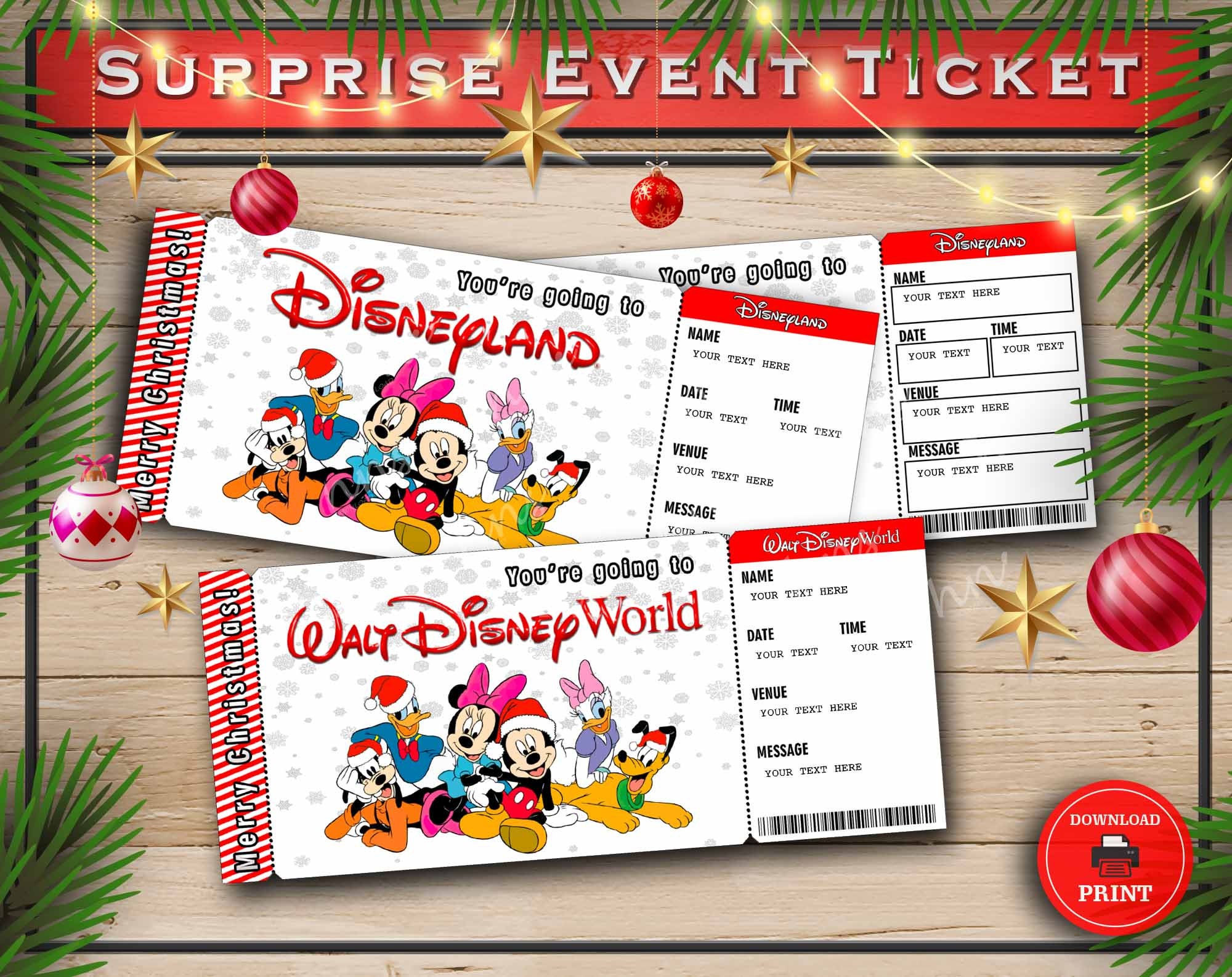 Christmas Disneyland Printable Surprise Ticket. Editable Musical ...