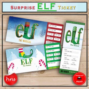 ELF Printable Surprise Event Ticket.Bearbeitbares Musikticket, Faux Event Admission Souvenir Andenken