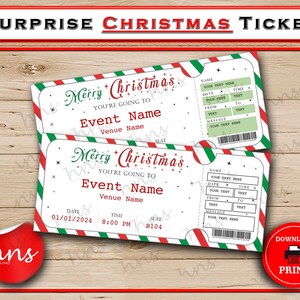 Frohe Weihnachten Weihnachtskarten zum Downloaden. Bearbeitbares Musiktheater Faux Event Eintritt Souvenir Andenken. PDF oder Word.