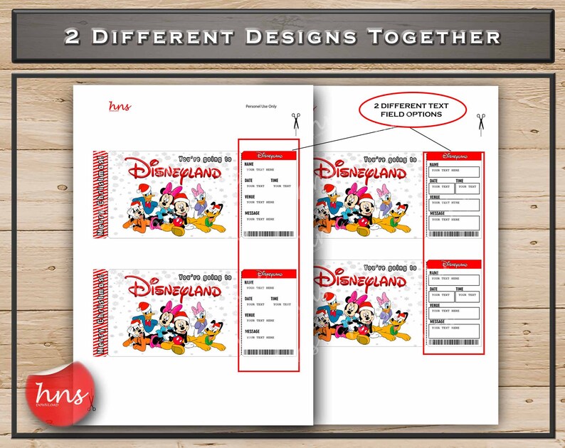 Christmas Disneyland Printable Surprise Ticket. Editable Musical