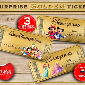 Disneyland Golden Überraschungskarte zum Ausdrucken. Bearbeitbares Musiktheater Faux Event Eintritt Souvenir Andenken. PDF Download Word