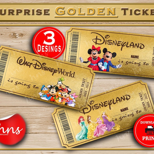 Disneyland Golden Printable Surprise Ticket. Editable Musical Theatre Faux Event Admission Souvenir Keepsake. PDF Download Word