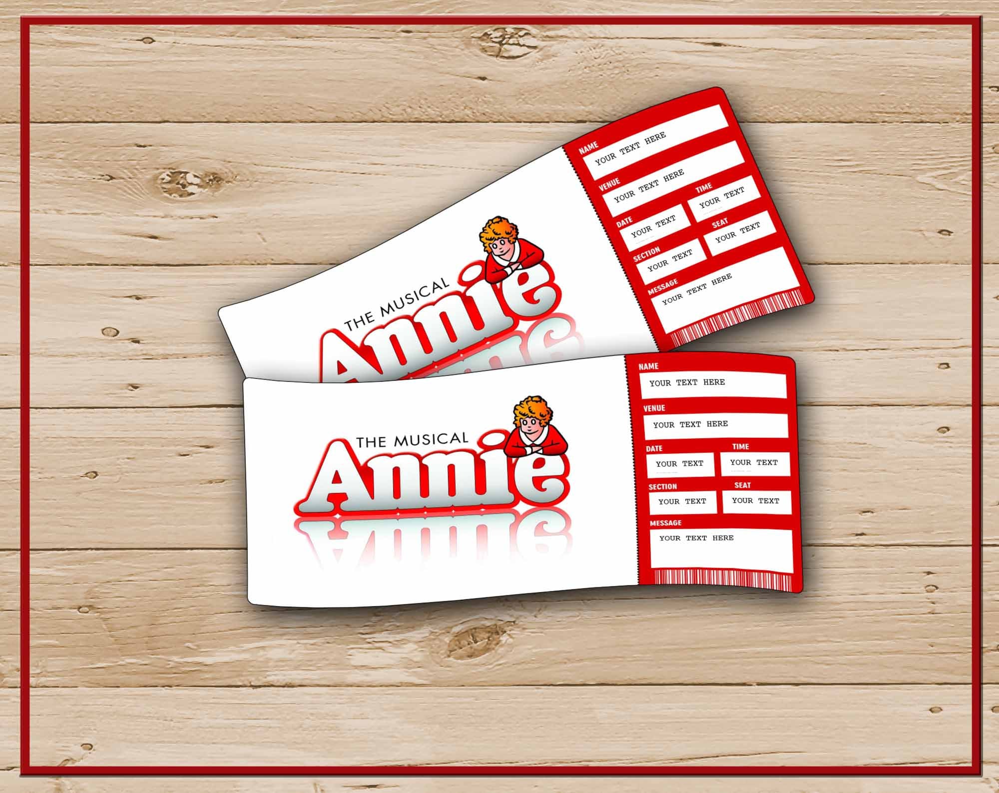 Annie Printable Broadway Surprise Ticket. Editable Musical Theatre Faux ...