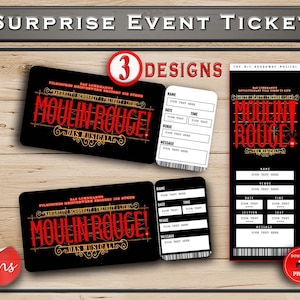 MOULIN ROUGE Ticket zum Ausdrucken Broadway Surprise. Bearbeitbares Musiktheater Faux Event Eintritt Souvenir Andenken. PDF Sofort-Download Word