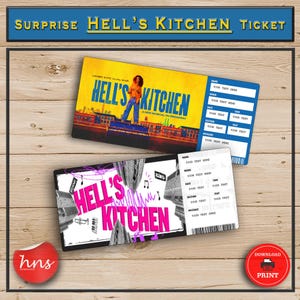 Hell's Kitchen ausdruckbare Überraschungs-Veranstaltungskarte. Bearbeitbares Musiktheater Faux Event Eintritt Souvenir Andenken. PDF Download Word