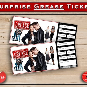 Grease druckbare Broadway-Überraschungskarte. Bearbeitbares Musiktheater Faux Event Eintritt Souvenir Andenken. PDF Sofort-Download Word