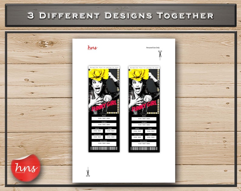 Printable FUNNY GIRL Broadway Surprise Ticket. Editable Musical Theatre