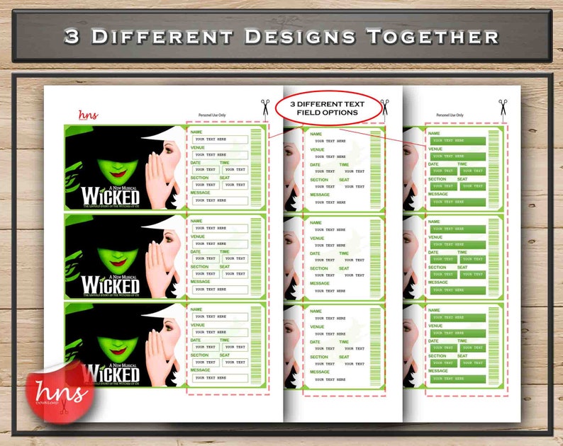 WICKED Printable Broadway Surprise Ticket. Editable Musical - Etsy UK