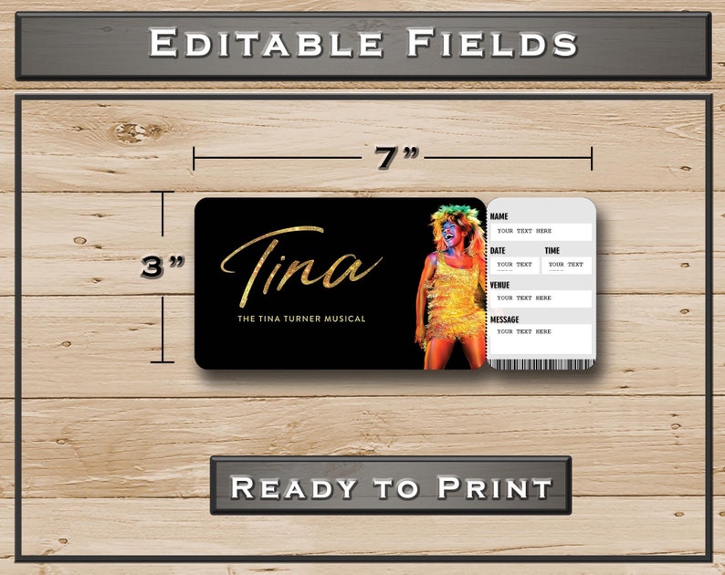 Tina Turner Musical Ticket Printable Broadway Surprise. Editable