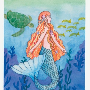 Zeemeermin schilderij, aquarel Art Print