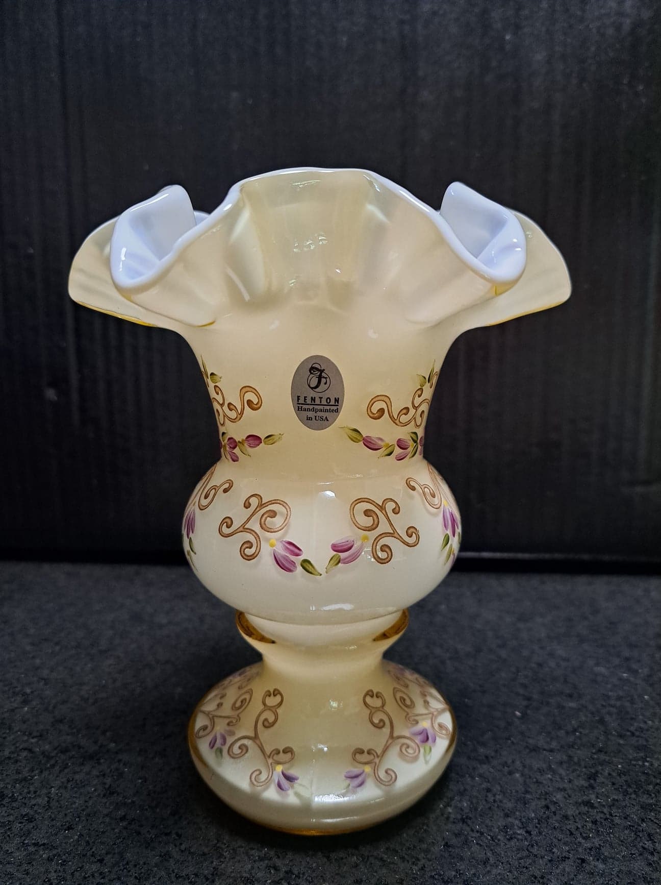 Fenton Gold Overlay Vase Cased Glass Filigree Floral Signed Etsy