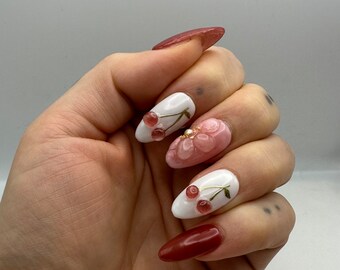 3D cherry blossom press on nails | short almond press on nails