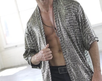 Silver Reptile Kimono, Iridescent Rave Festival Robe