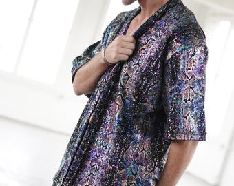 Iridescent Snake Print Mens Kimono Robe – Festival Rave Party Wear
