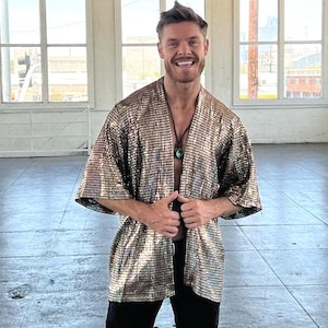 Gold Disco Ball Kimono: 70er Jahre Rave Festival Shirt