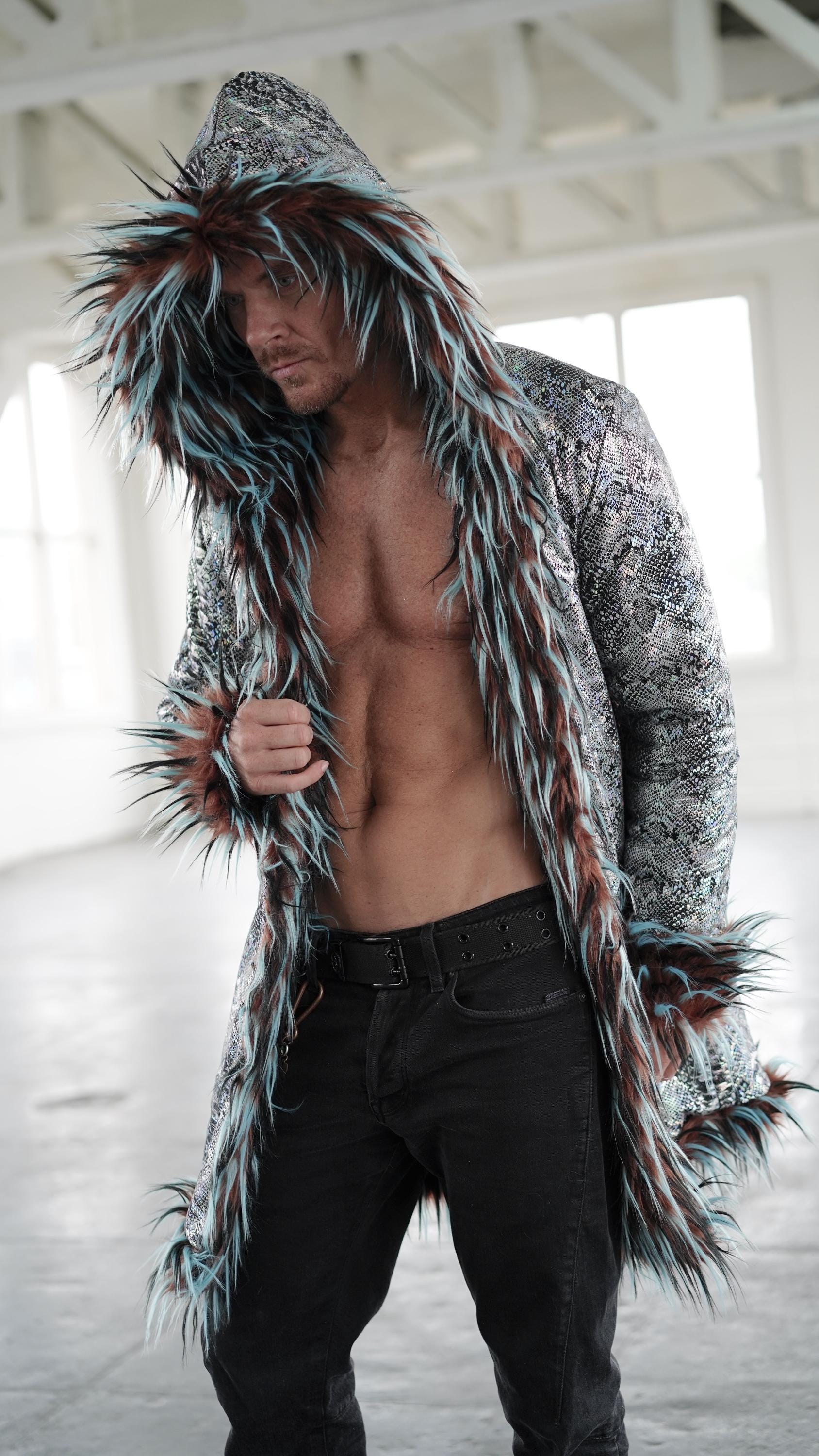 Trippy Fuzzy Monster Festival Faux Black Boho Funky Disco Burning