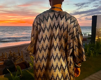 Kimono brillant festival de l'or pour homme holographique veste Burning Man robe en soie légère tenue Rave chemise