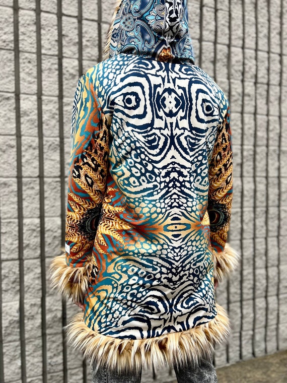Blue Leopard Print Faux Fur Jacket Panther Embroidery – Jukebox Fashion