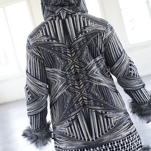 Geo Gray Unique Wolf Festival Coat Gift for him Gray Faux Fur Bohemian Funky Burning Man Outfit Clothing Playa Jacket Men&#39;s Man Furry Winter
