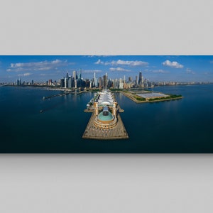 Chicago Wall Art, Navy Pier & Chicago Skyline Panorama 30x8 to 60x16, Canvas Print