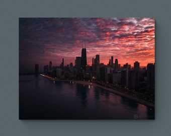 John Hancock at Sunset, Chicago Skyline Wall Art, 24x18 to 40x30 Canvas Print