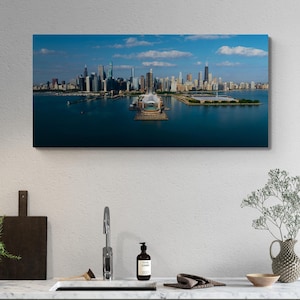 Chicago Wall Art, Navy Pier & Chicago Skyline Panoramic Canvas Print