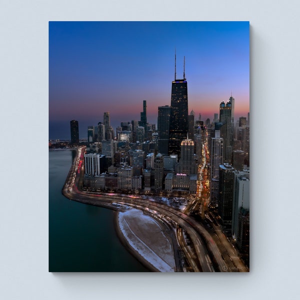 Lake Shore Drive and Michigan Avenue, Chicago Skyline, Wall Art, 16x20 to 32x40 Canvas Print