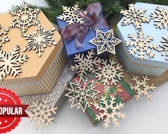 Set of 16 Detailed Wooden Snowflake Ornaments for Christmas Decor and Gifts