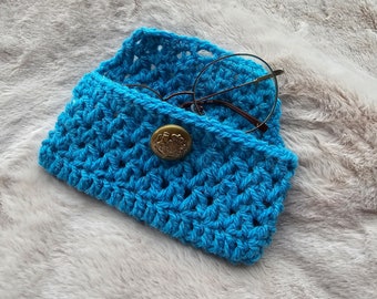 Bolsa para gafas de ganchillo azul: elegante funda para gafas para una protección elegante. Estuche para lunetas elegante en crochet azul