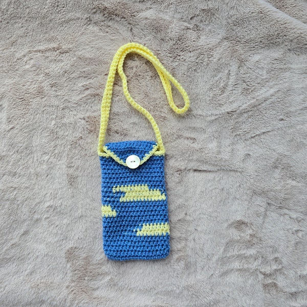 Stylish Blue and Yellow Phone Pouch Case . Etui sacoche pour téléphone bleu et jaune