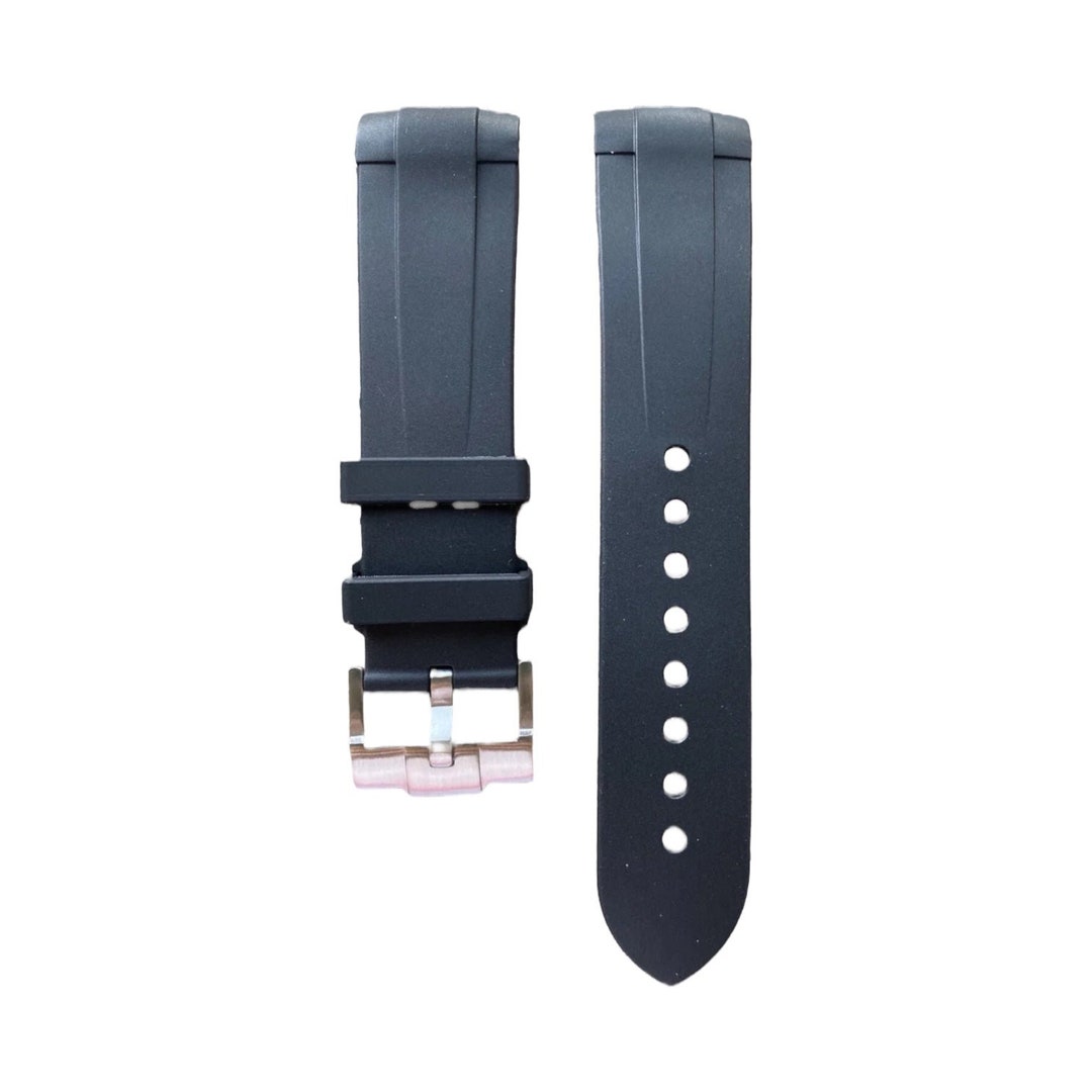 22mm BLACK/RED Vulcanized Rubber Strap Band Perfect Fit 43mm Rolex Sea