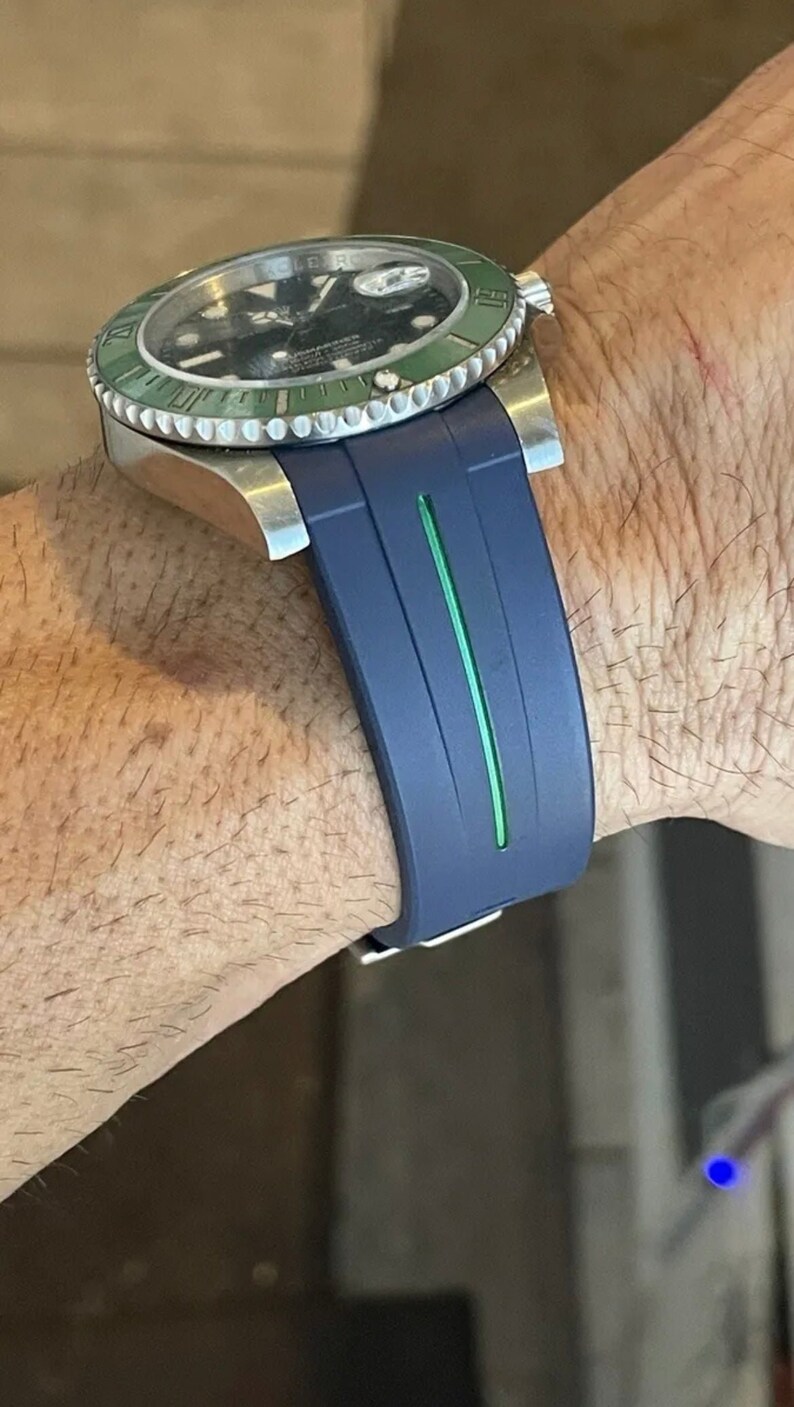 22mm Blue Vulcanized Rubber Strap Band Rolex 40mm Submariner Gmt Green